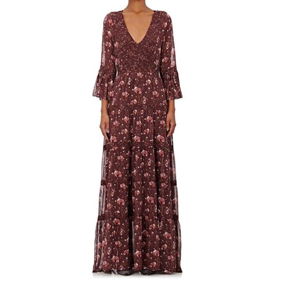 Ulla Johnson Silk Aurora Georgette Dress Plum Burgundy Barneys Size 2 - Picture 1 of 14